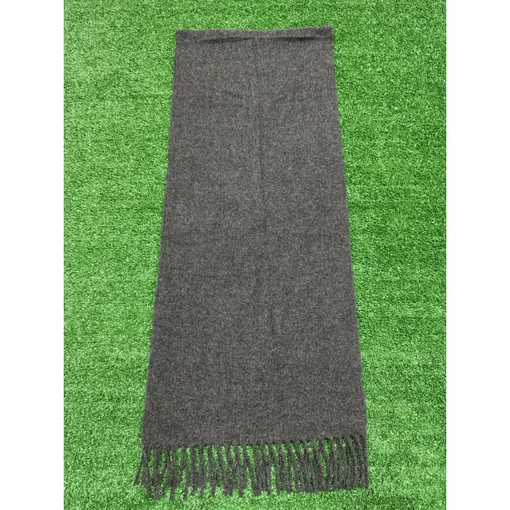 Polo Ralph Lauren Italy Charcoal Grey Wool/Cashmere Fringe Scarf Polo Pony Logo